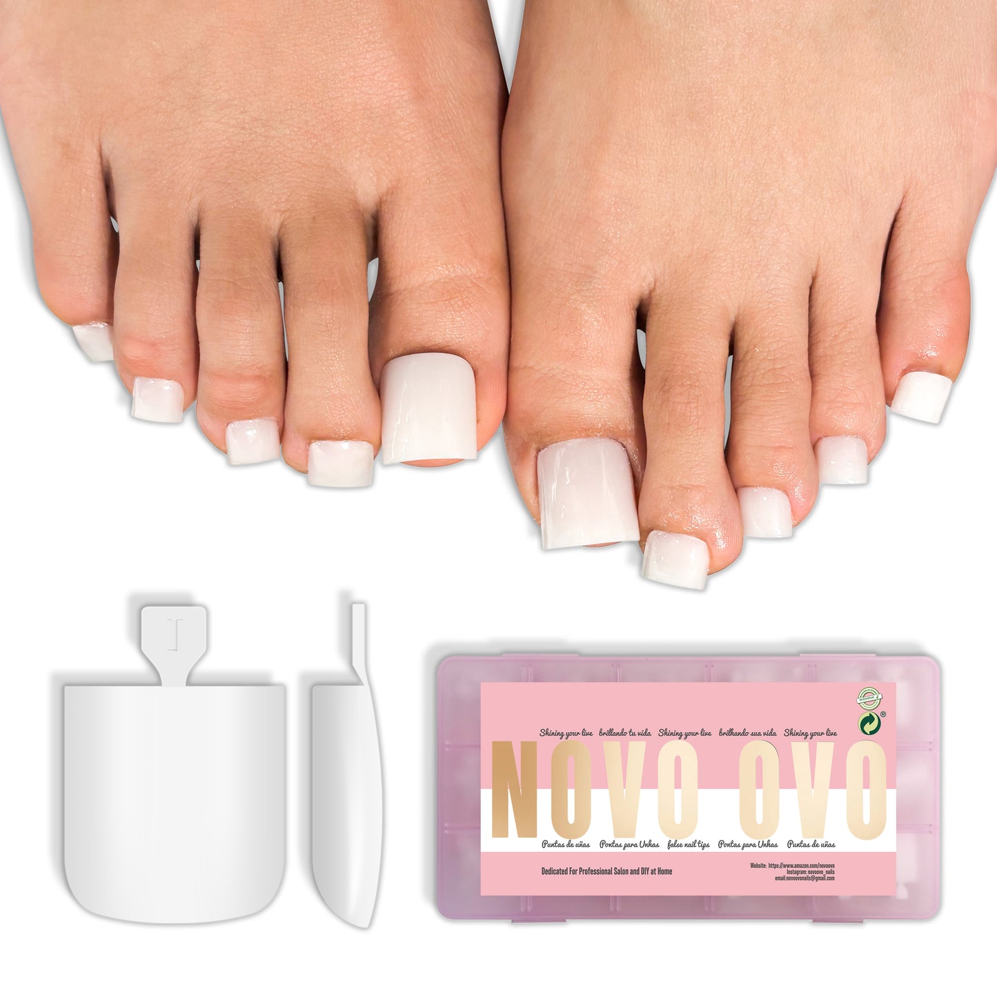 Sharp Square Pure Color Toe Nail Tips Milky White
