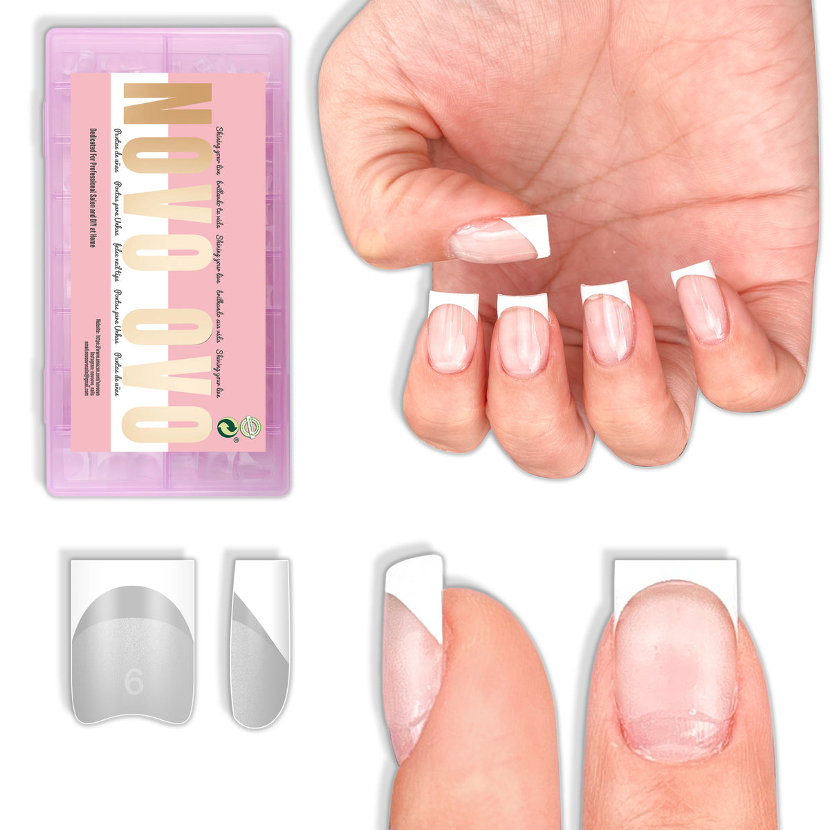 Half Cover Short Square White French Tip Nail Tips 224
