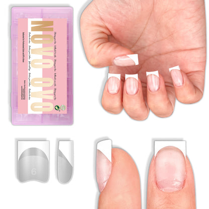 Half Cover Short Square White French Tip Nail Tips 224