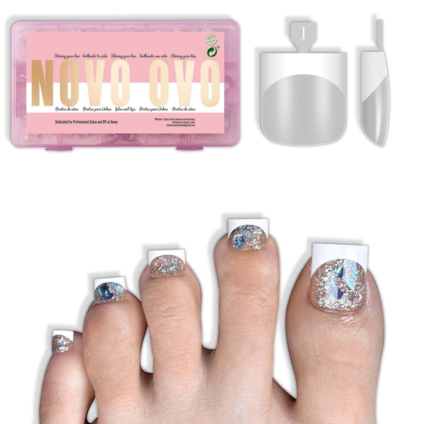 Sharp Square Toe Nails Clear with White French Tip Line