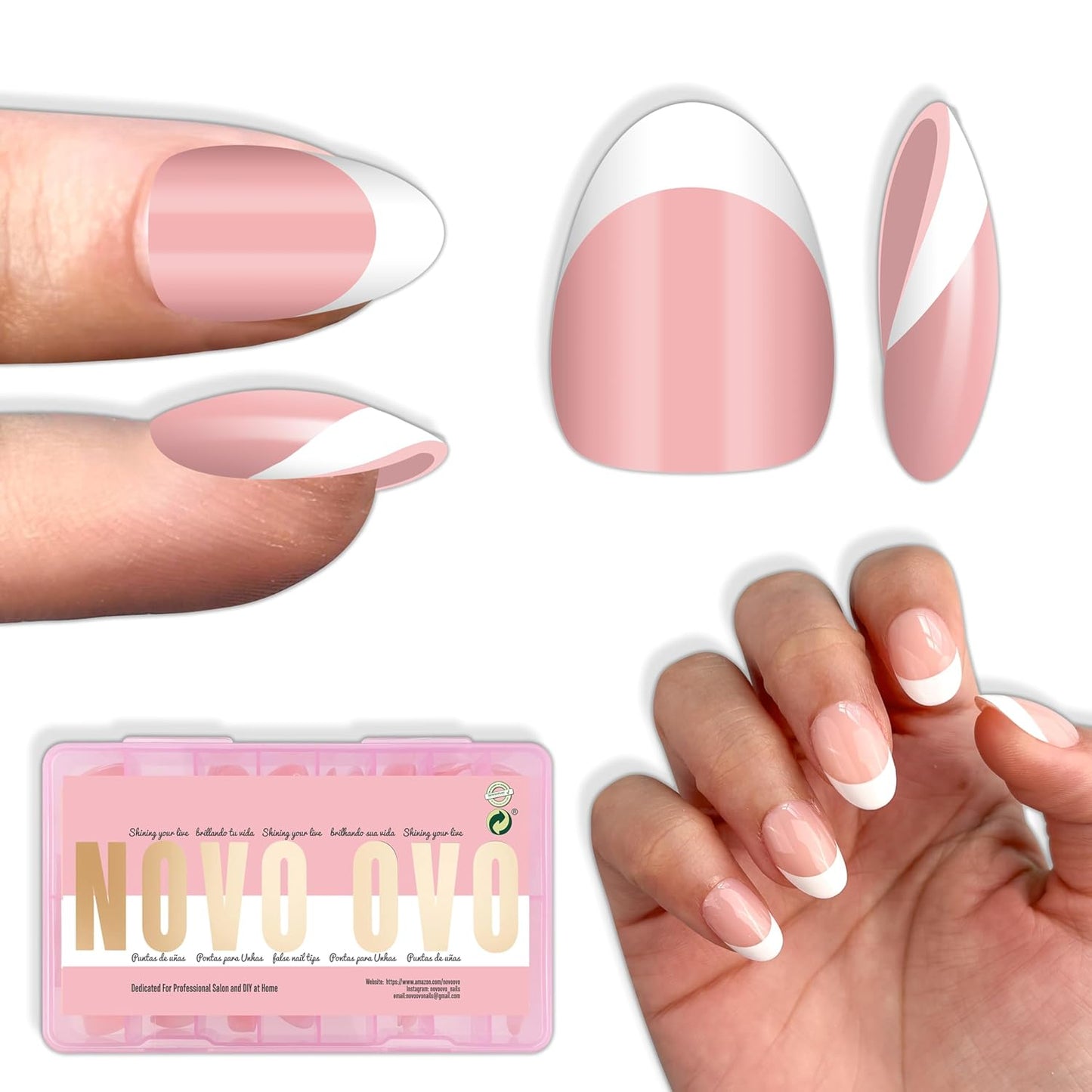 Almond Extra Short White French Tip Baby Pink