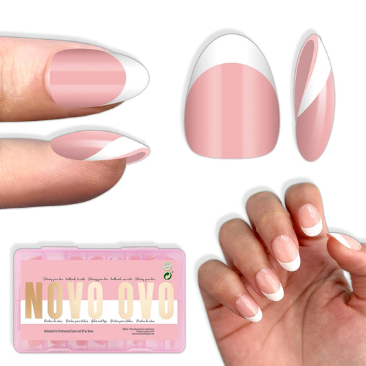 Almond Extra Short White French Tip Baby Pink