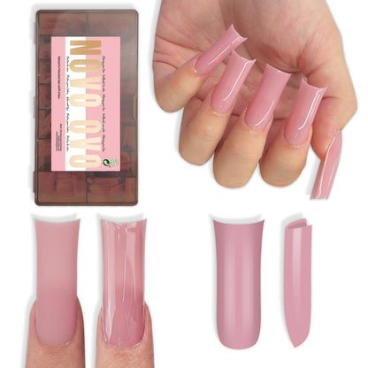 Long XL Sculpted Duck Nail Tips Pure Color Berry Pink 240