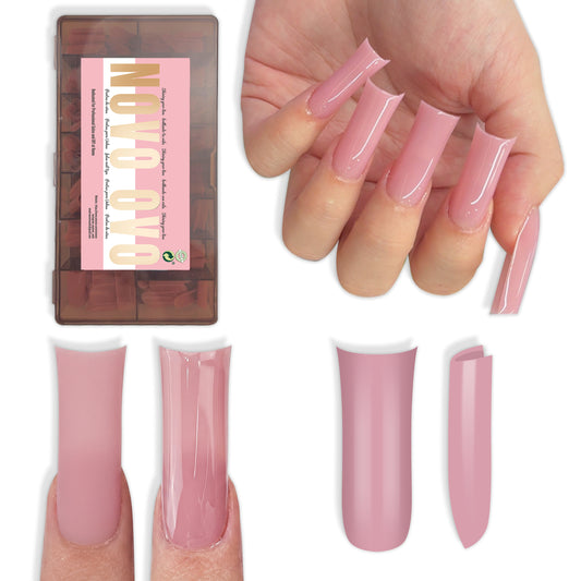 Long XL Sculpted Duck Nail Tips Pure Color Berry Pink 240