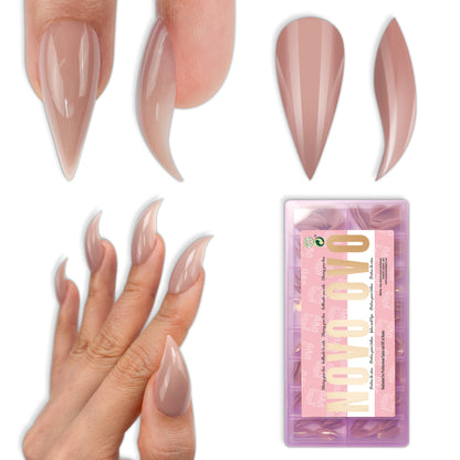 Cat Claw Short Curved Stiletto 3D Nail Tips Brown Pink 128