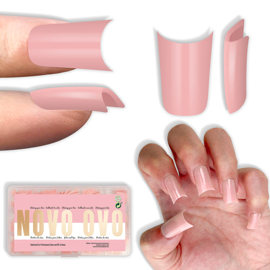 Duck Nails Short with Moon Curve Pure Color Baby Pink