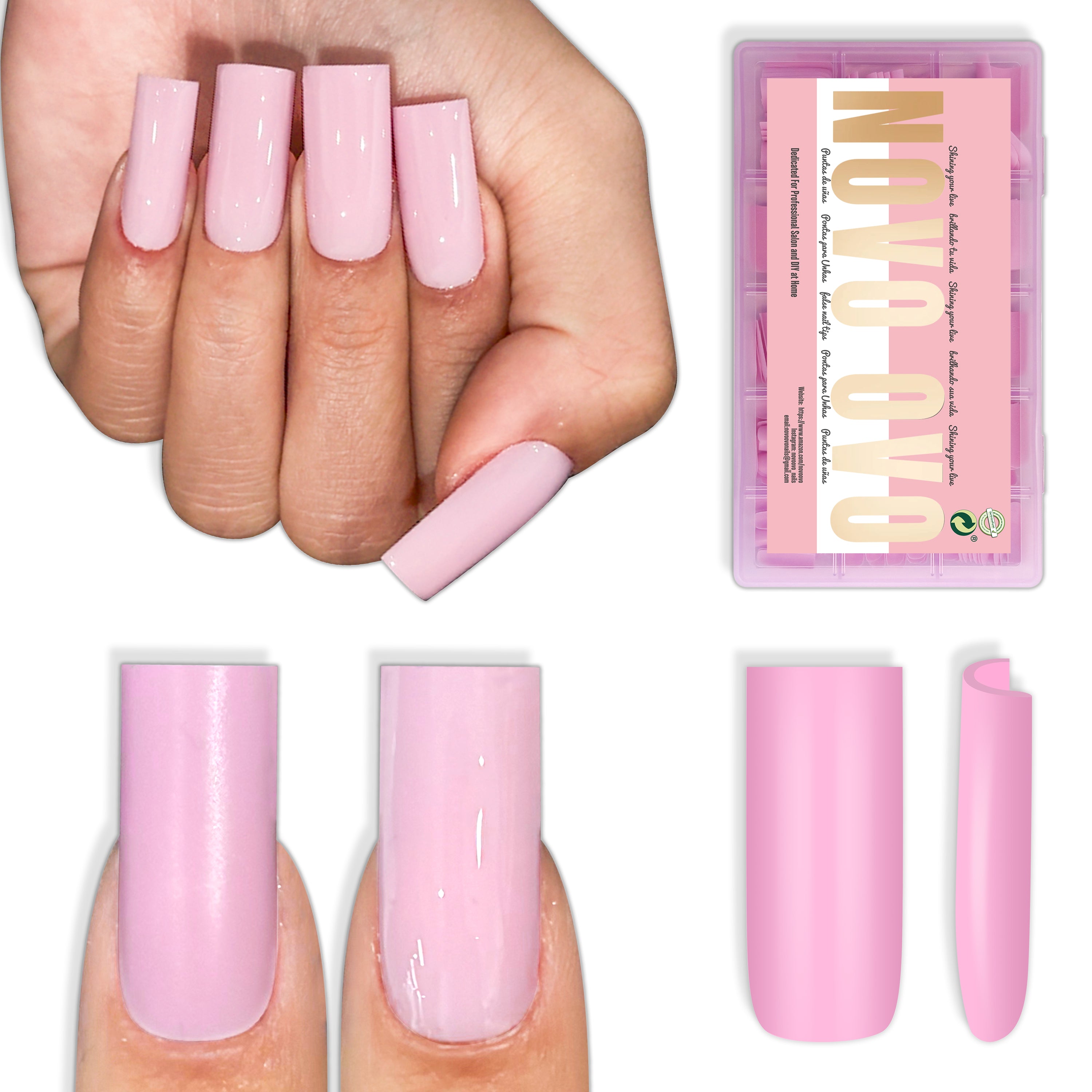 Meidum Sharp Square Pure Color Nail Tips Pink