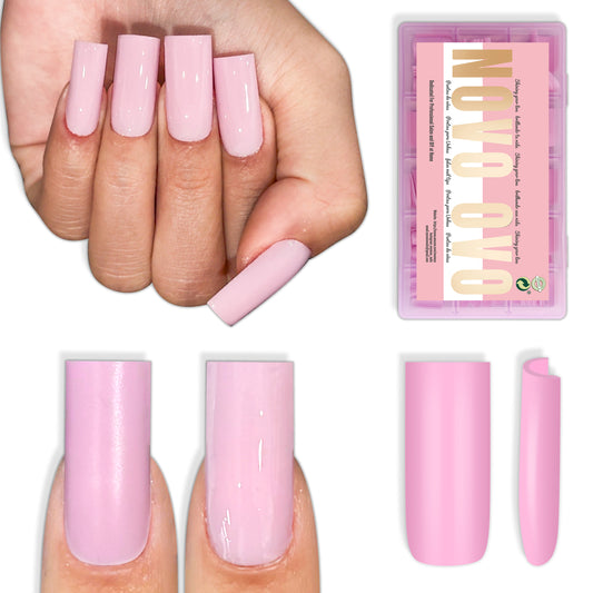 Meidum Sharp Square Pure Color Nail Tips Pink