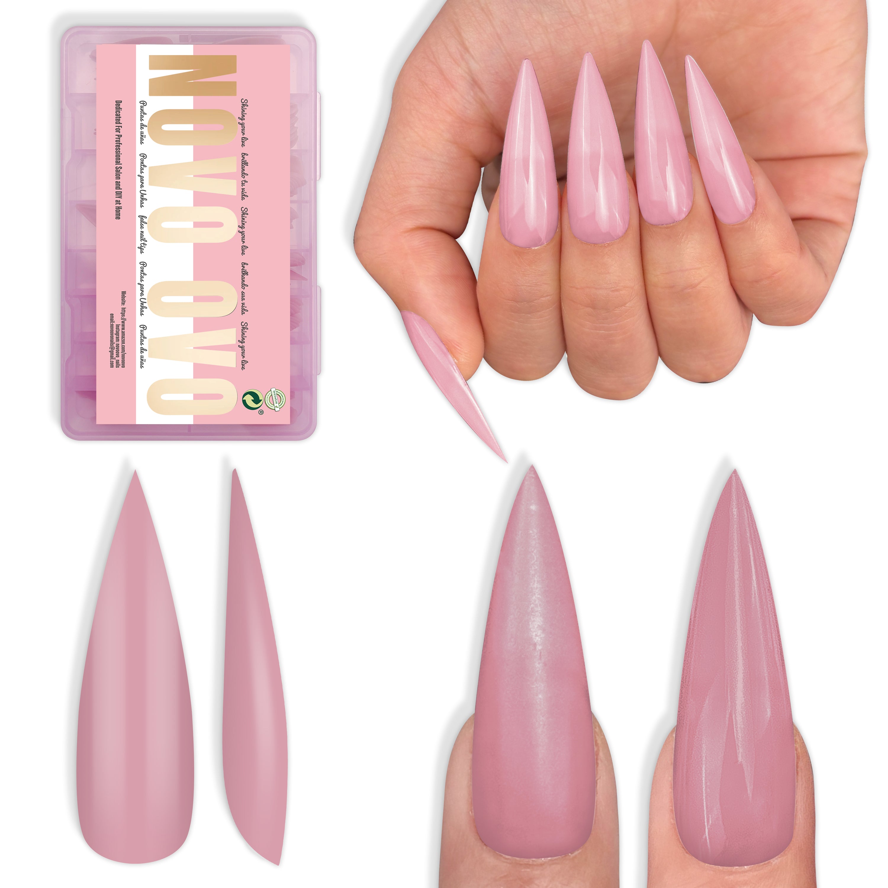 Long XL Pure Color Sharp Stiletto Nail Tips Berry Pink