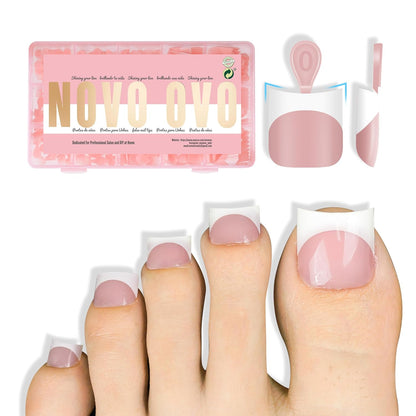 Halloween Short Sharp Square Toe Nail Tips With Moon Curve White French Tip Baby Pink