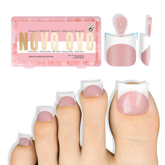 Halloween Short Sharp Square Toe Nail Tips With Moon Curve White French Tip Baby Pink