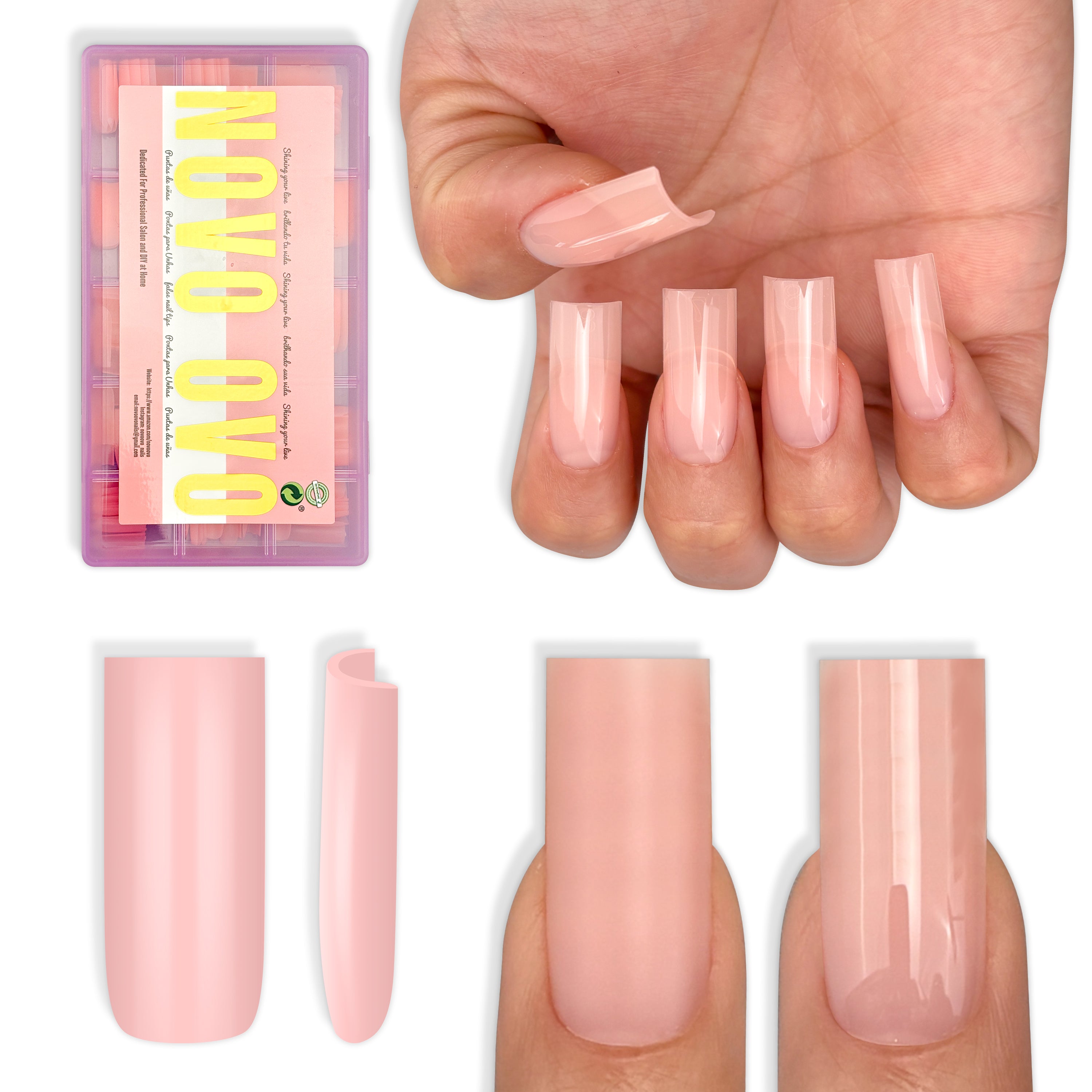 Meidum Sharp Square Pure Color Nail Tips Baby Pink 180