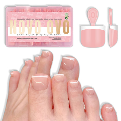 Short Sharp Square Mirco French Tip Toe Nail Tips Baby Pink 224