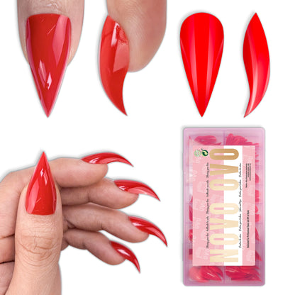 Cat Claw Short Curved Stiletto 3D Nail Tips Red 128