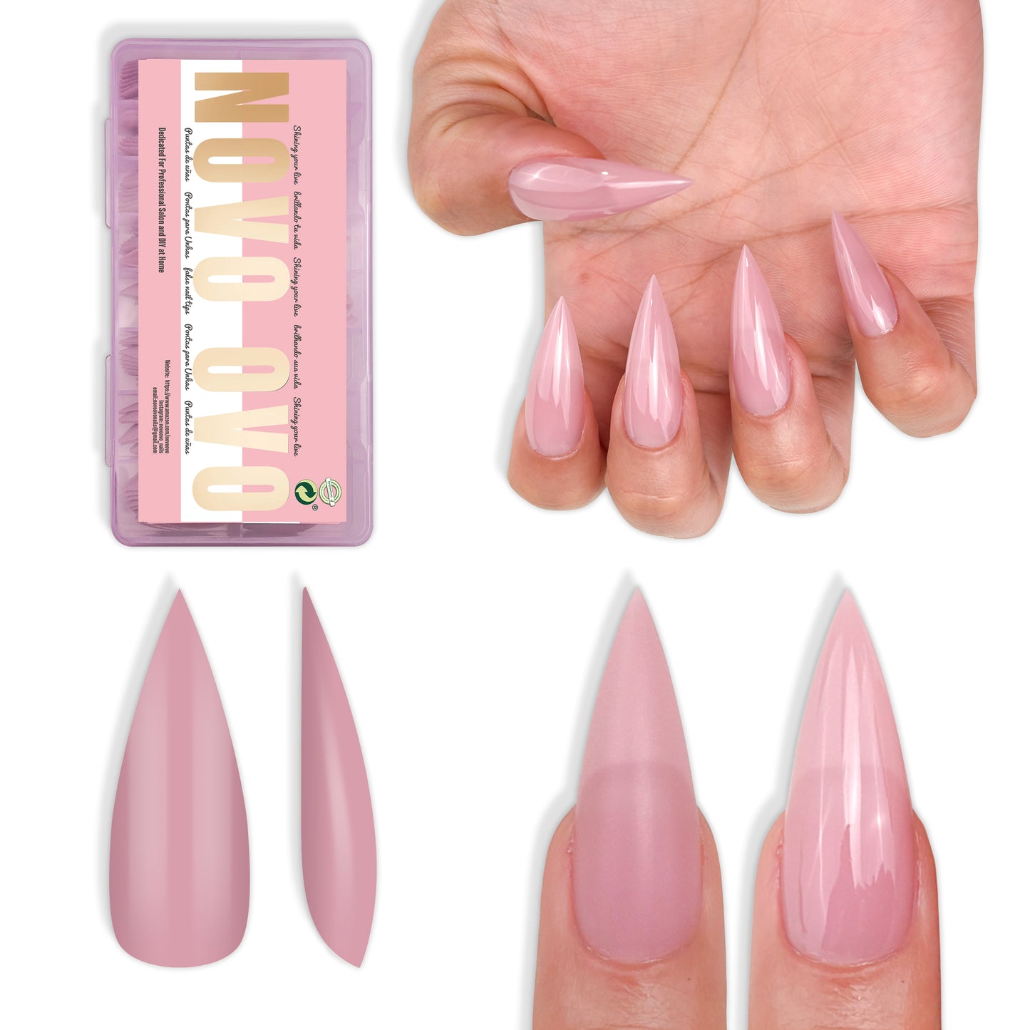 Medium or Long Pure Color Sharp Stiletto Nail Tips Berry Pink
