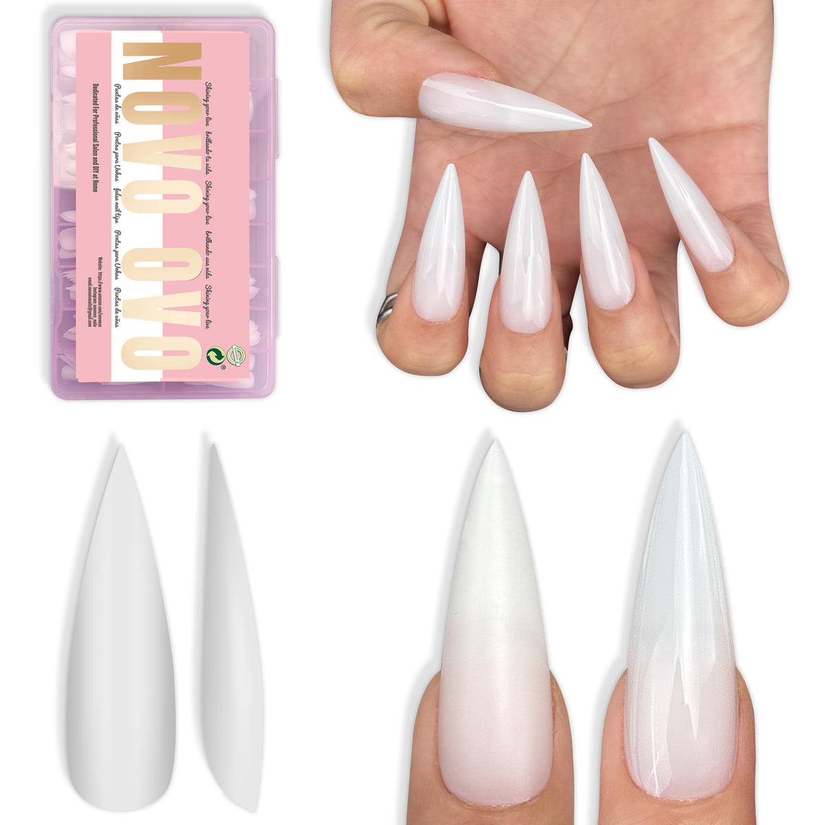 Long XL Pure Color Sharp Stiletto Nail Tips Milky White