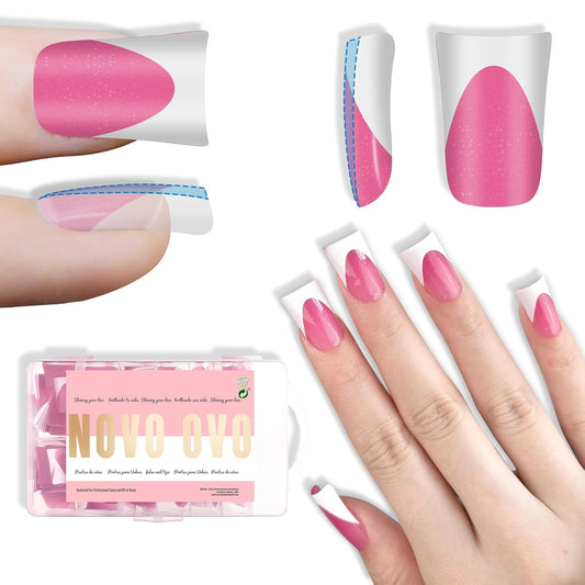 Short Duck Nails White French Tip Rose Pink