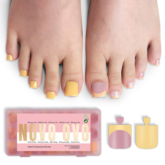 Butter Yellow French Tip and Pure Color Mix Toe Nail Tips 180