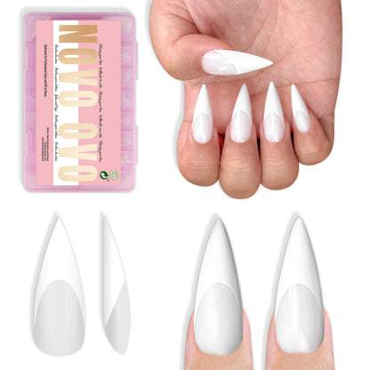 Medium or Long White French Tip Sharp Stiletto Nail Tips Milky White