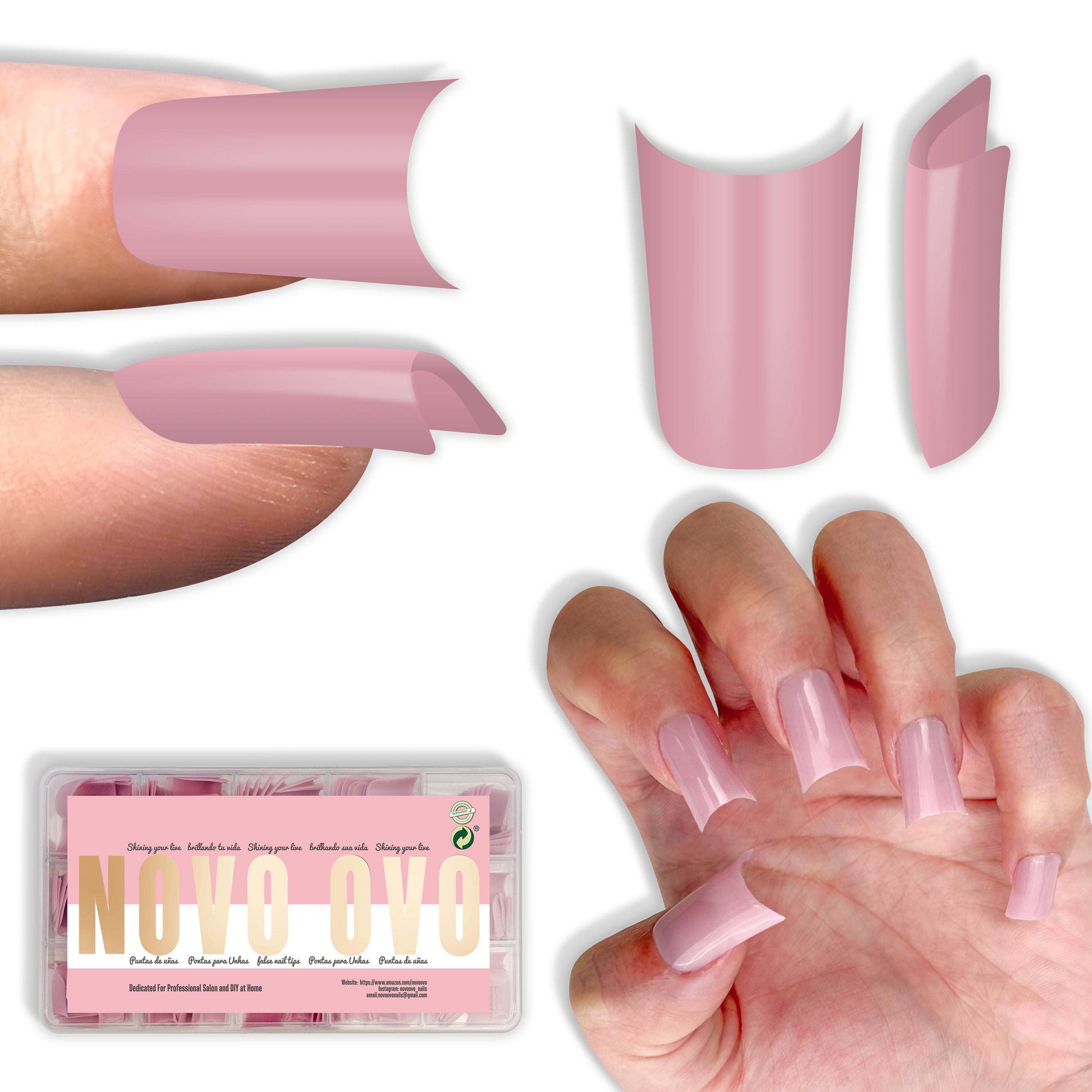 Duck Nails Short with Moon Curve Pure Color Berry Pink