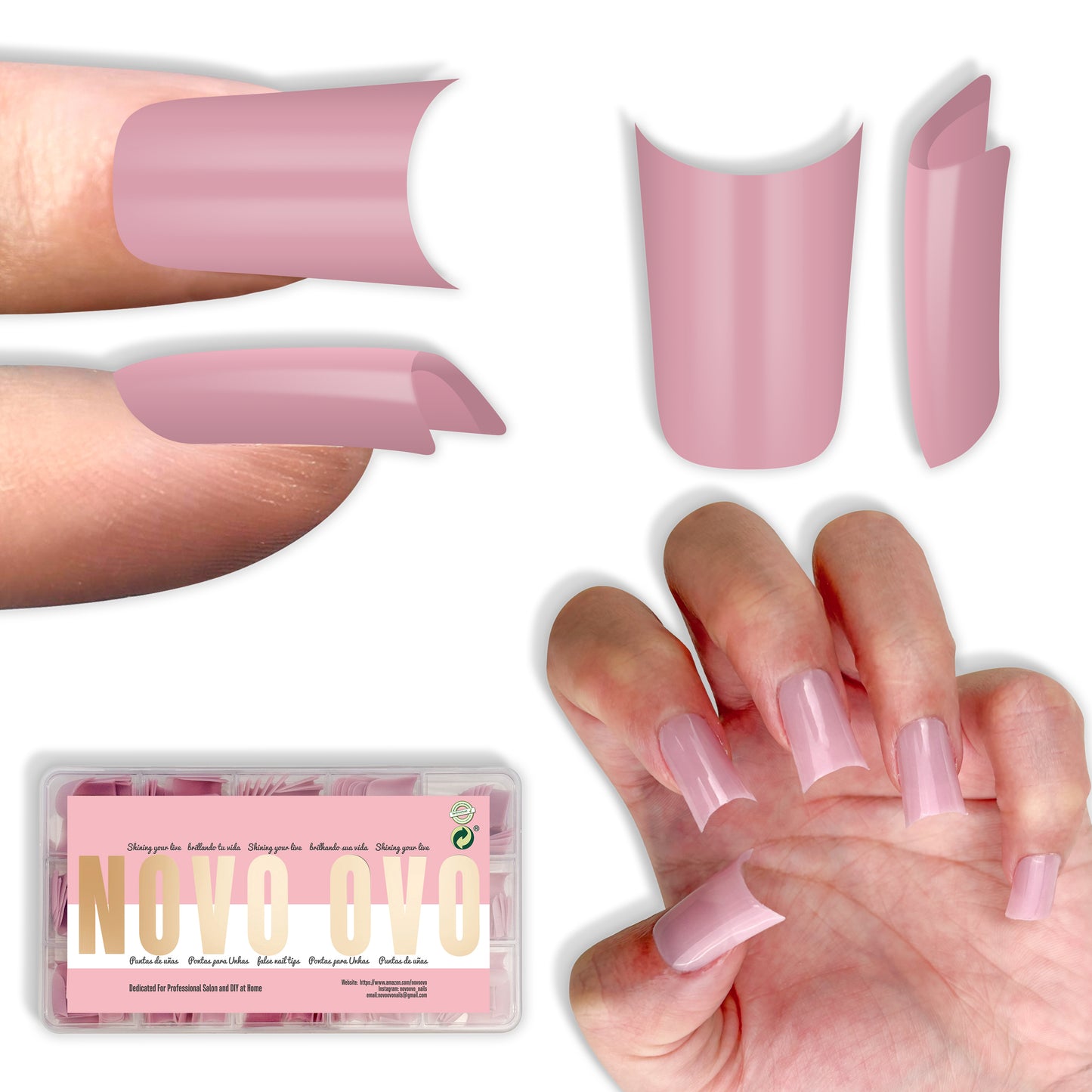 Duck Nails Short with Moon Curve Pure Color Berry Pink
