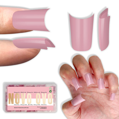 Duck Nails Short with Moon Curve Pure Color Berry Pink