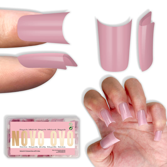 Duck Nails Short with Moon Curve Pure Color Berry Pink