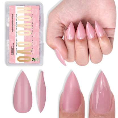 Short Sharp Stiletto Nail Tips Pure Color Berry Pink 224