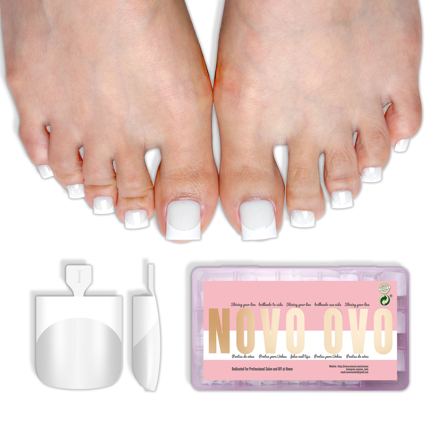 Sharp Square White French tip Gel x Toe Nail Tips Milk White