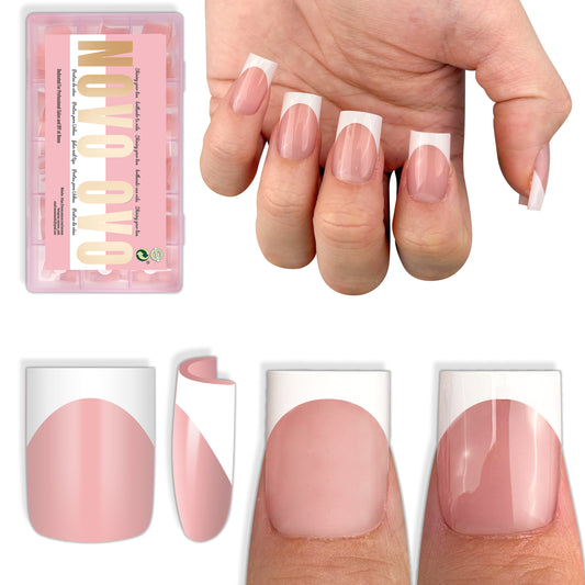 Short Sharp Square Nail Tips White French Tip Baby Pink