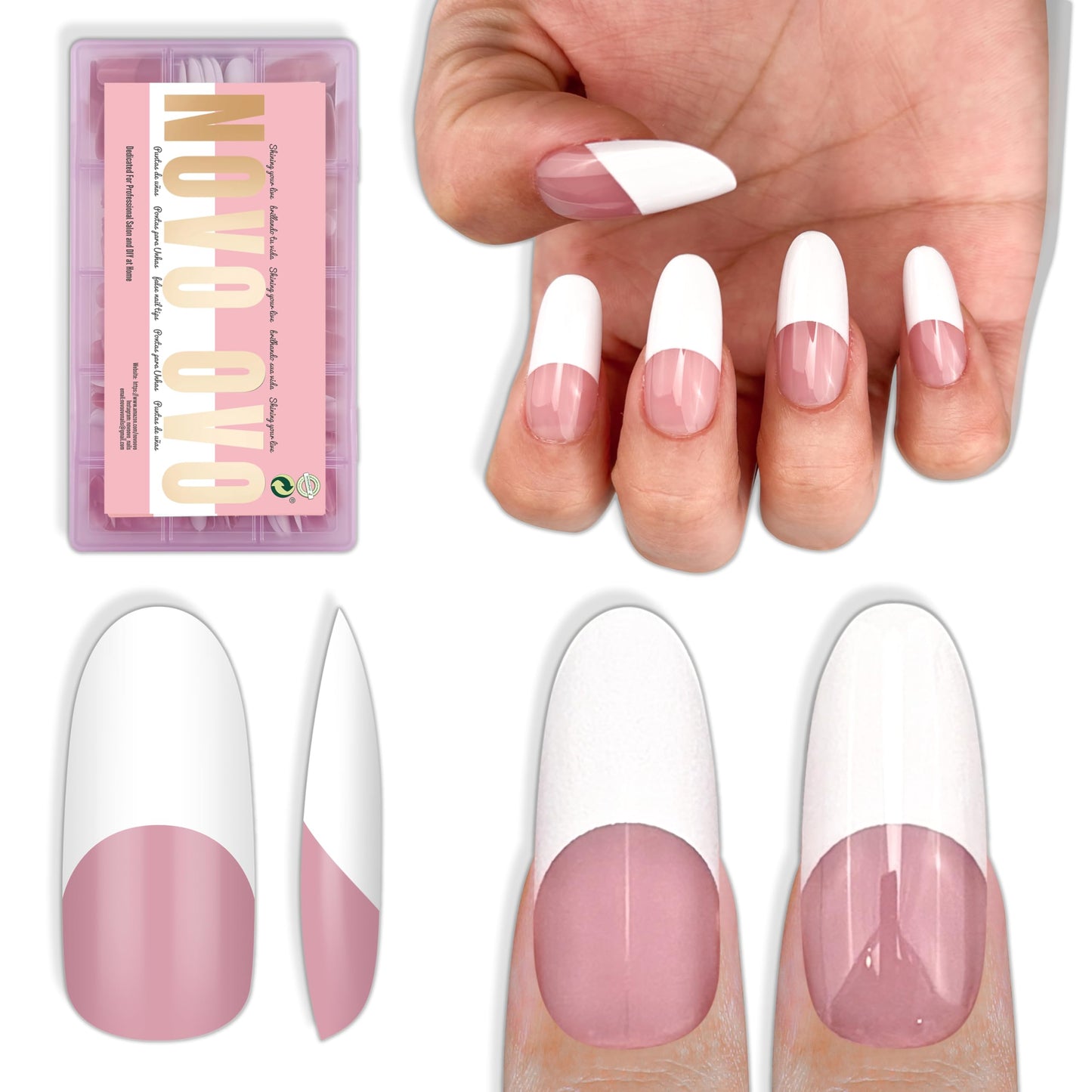 Medium Long Oval Round Old School White French Tip Berry Pink 240