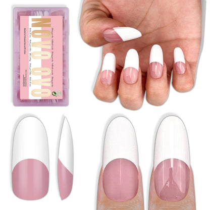 Medium Long Oval Round Old School White French Tip Berry Pink 240