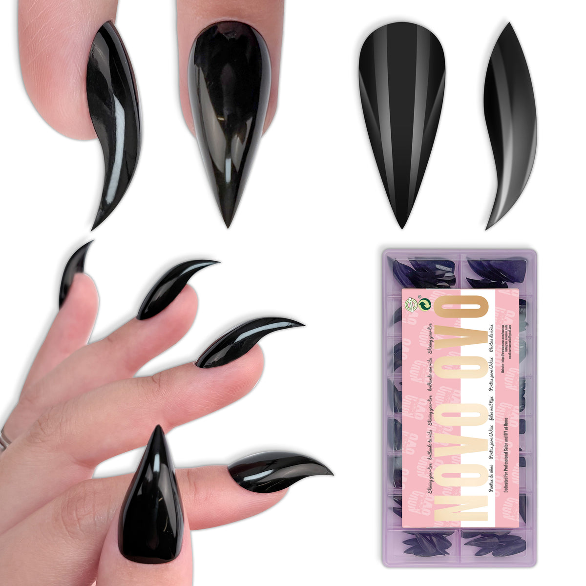 Cat Claw Short Curved Stiletto 3D Nail Tips Black 128