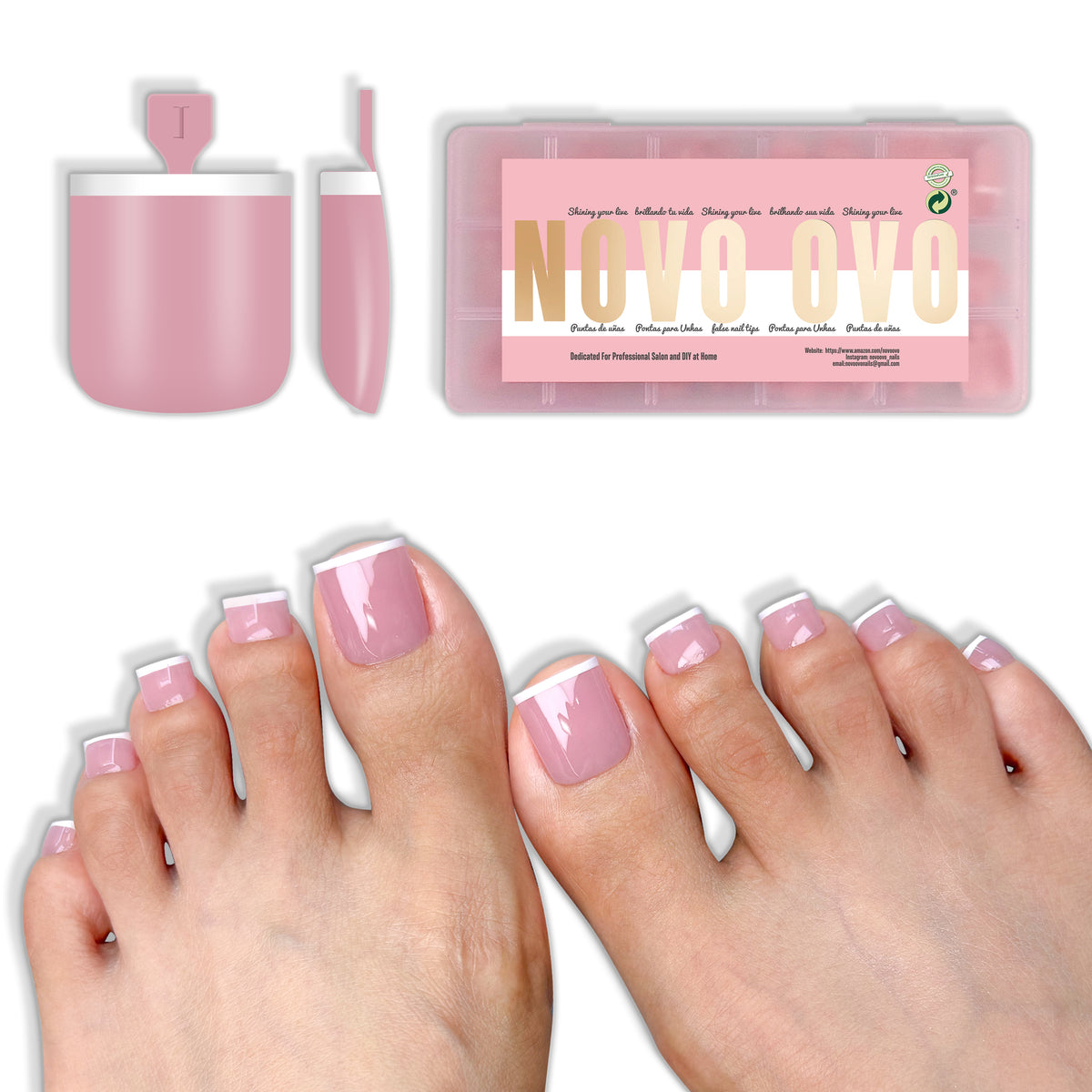 Sharp Square Mirco French Tip Toe Nail Tips Berry Pink 240