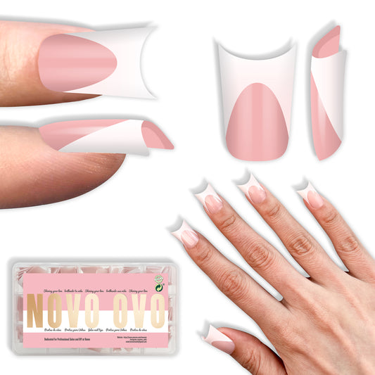 Duck Nails Short with Moon Curve Light White French Tips Baby Pink
