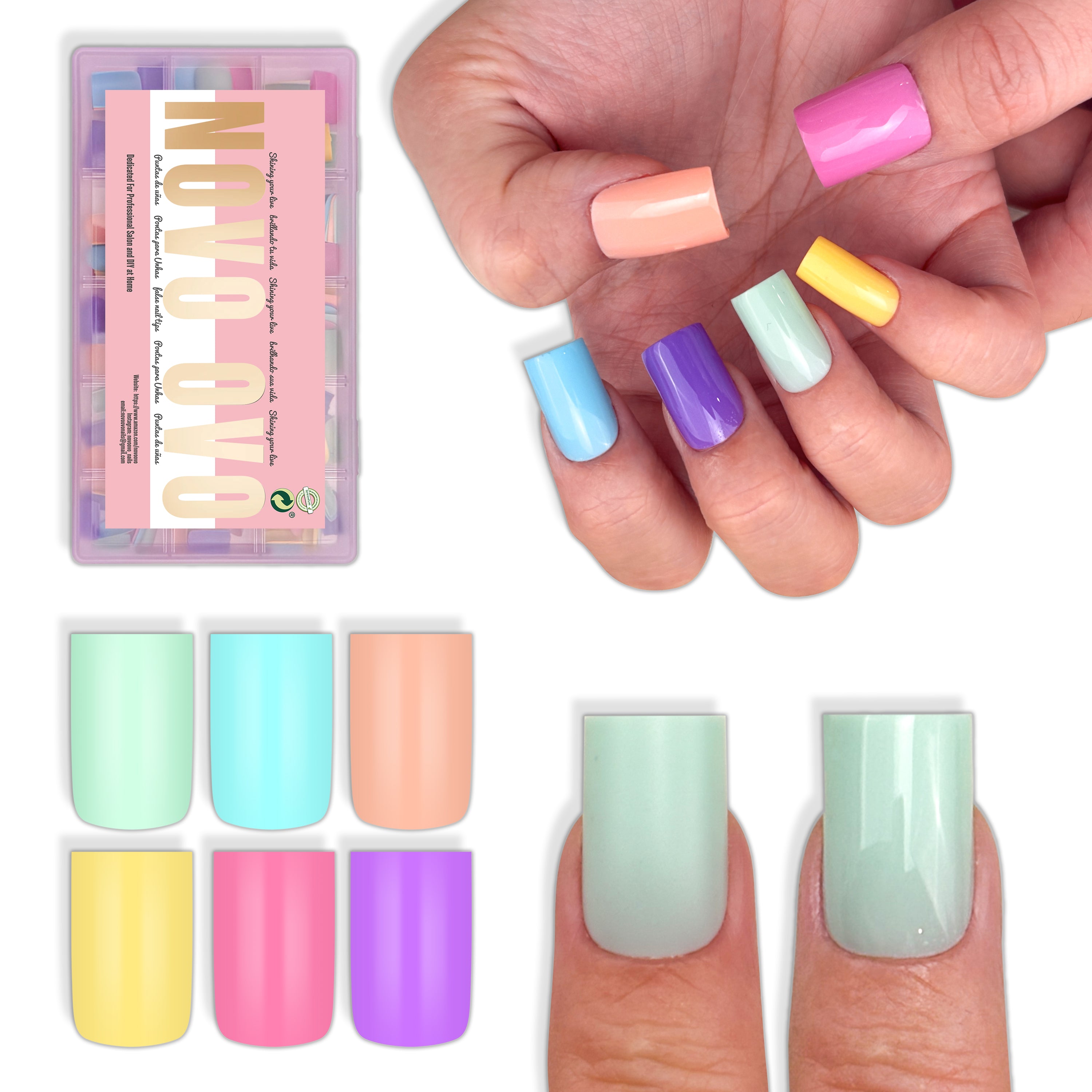 Short Sharp Square Nail Tips Macaron Mix