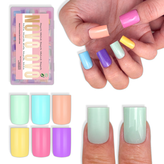 Short Sharp Square Nail Tips Macaron Mix