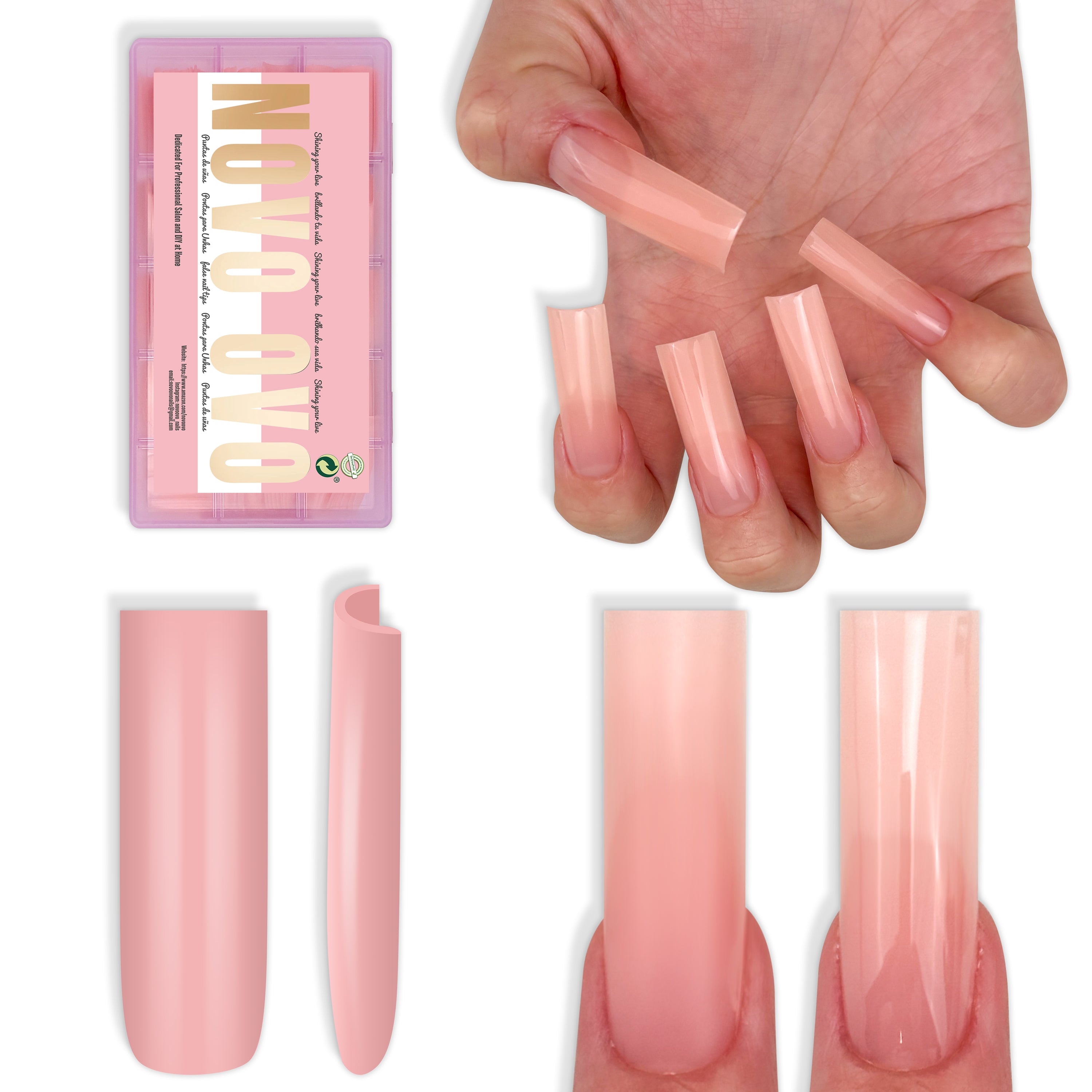 Long Sharp Square Pure Color Nail Tips Baby Pink 180
