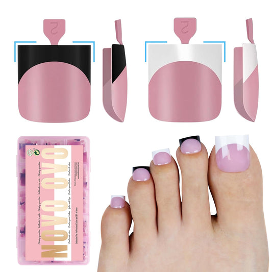 Halloween Black Sharp Square Toe Nail Black and White French Tips Mix