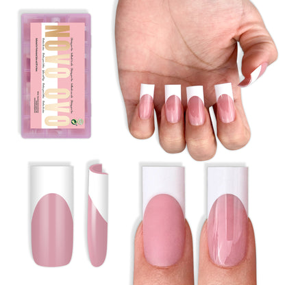 Medium Sharp Square White French Tip Nail Tips Berry Pink 180