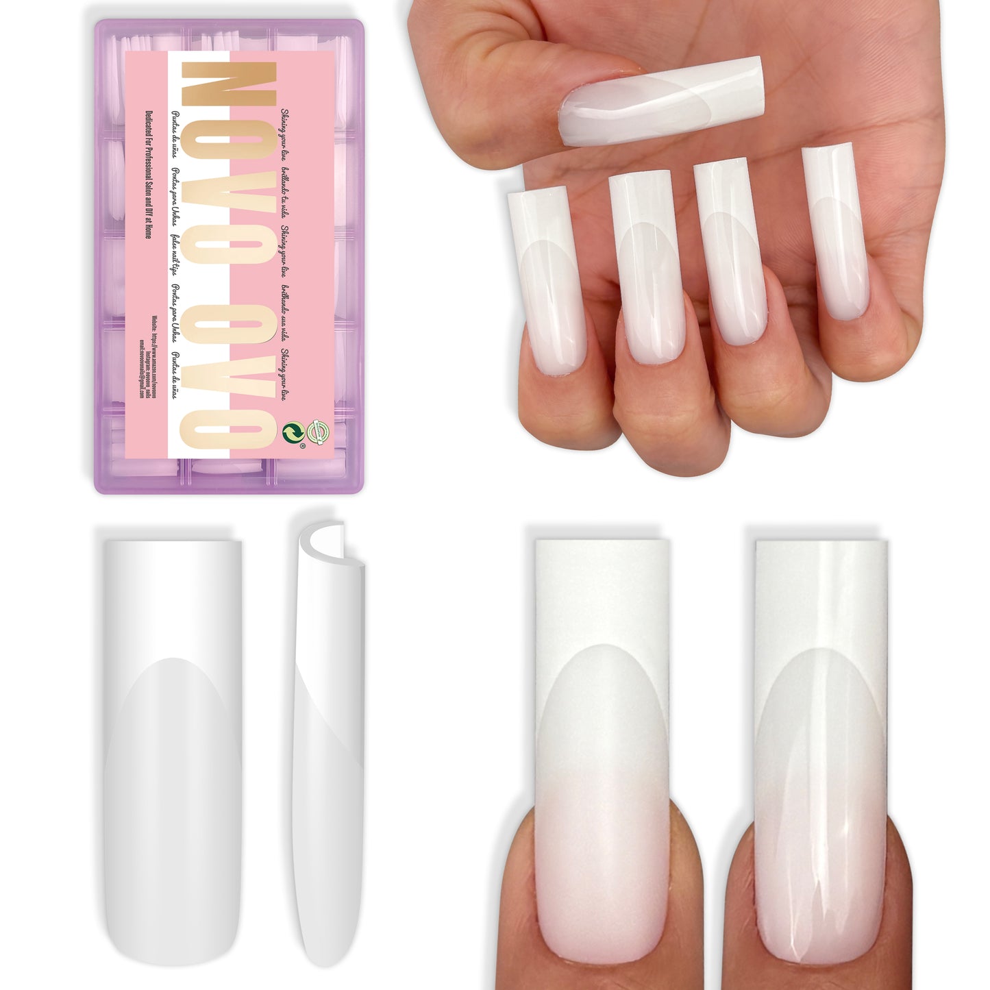 Long Sharp Square White French Tip Nail Tips Milky White