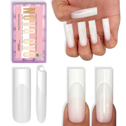 Long Sharp Square White French Tip Nail Tips Milky White