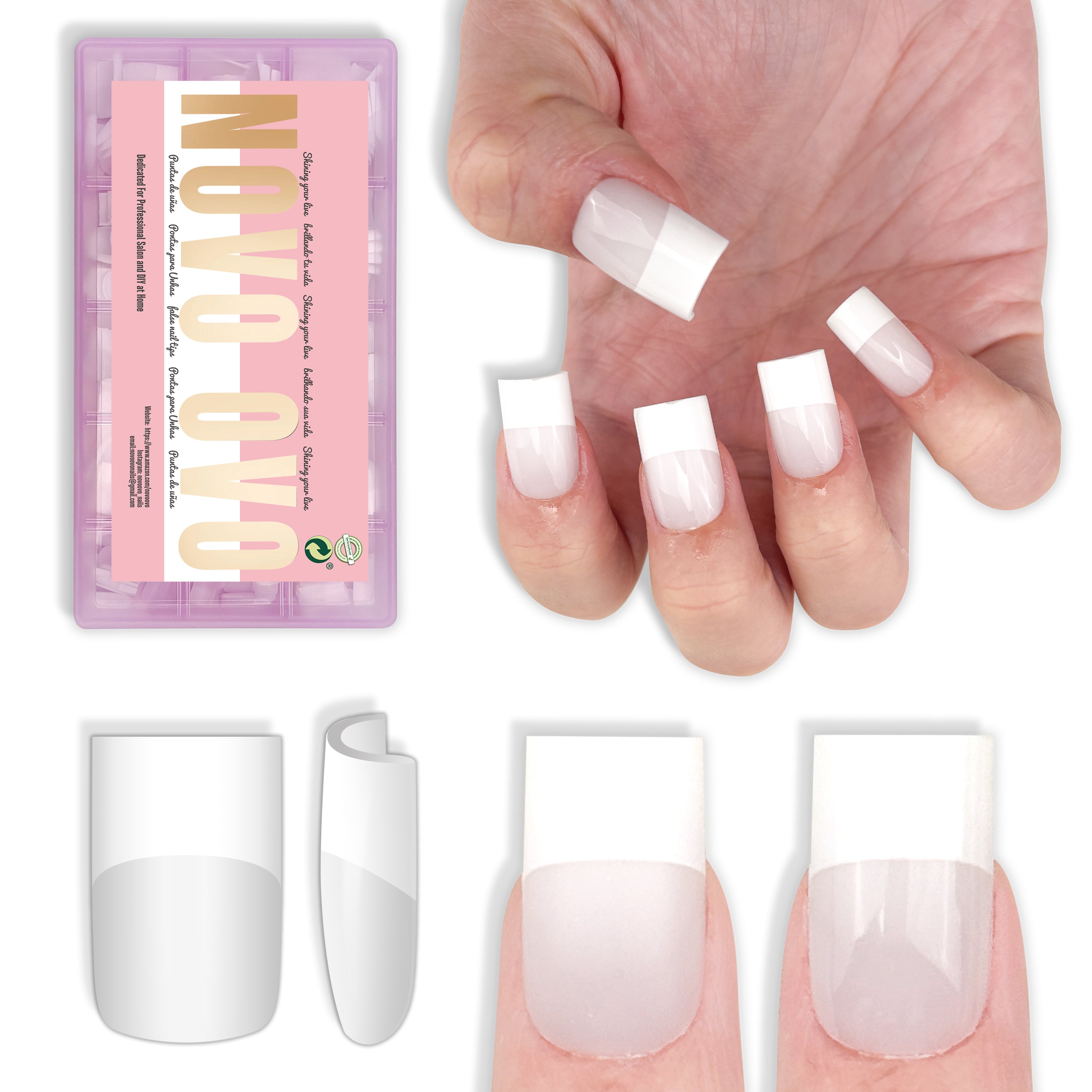 Short Sharp Square Nail Tips Wide White French Tip Milky White