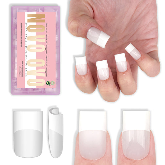 Short Sharp Square Nail Tips Wide White French Tip Milky White