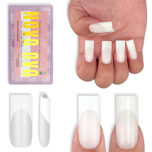 Meidum Sharp Square White French Tip Nail Tips Milky White 180