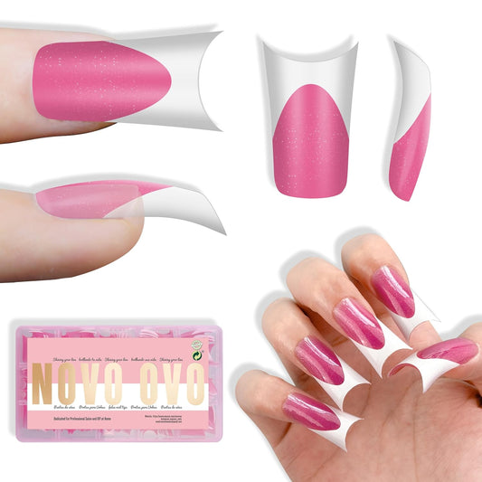 Halloween Duck Nails Medium White French Tips ROSE PINK With Moon Curve