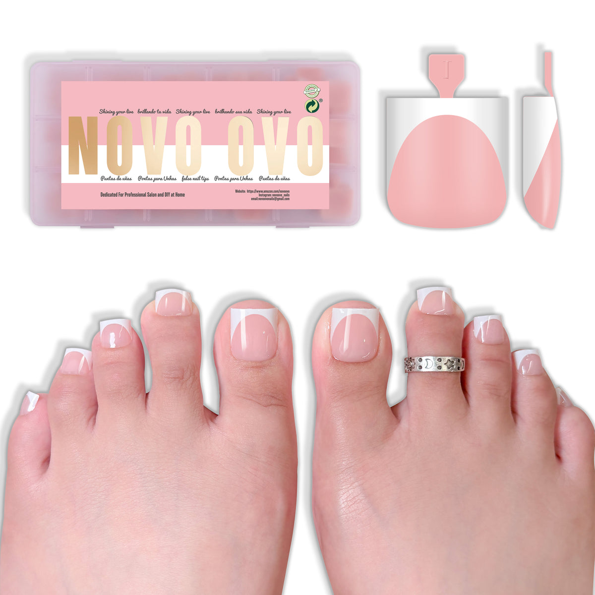 Sharp Square Deep Curve French Tip Toe Nail Tips Baby Pink 240
