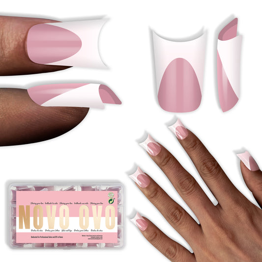 Duck Nails Short with Moon Curve Milk White French Tips Berry Pink