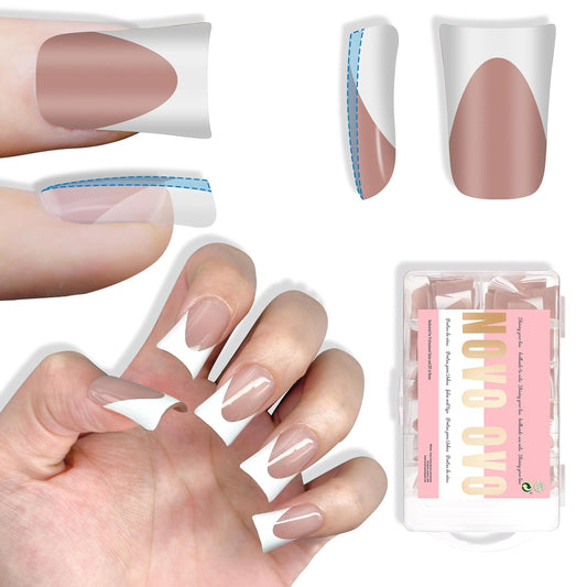 Short Duck Nails White French Tip Brown Pink