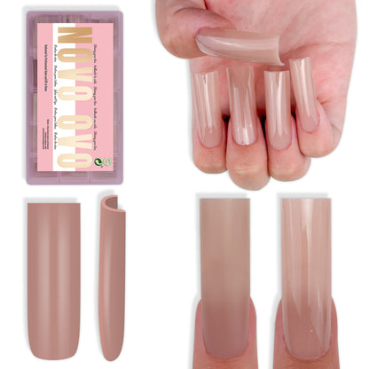 Long Sharp Square Pure Color Nail Tips Brown Pink 180